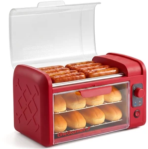 8-Hot Dog Roller/Toaster Oven, 5 Rollers, Auto Shut-Off, Red | 30-Min Timer, Stainless Steel Rollers, 2 Warming Racks, Bun Warmer & Drip Pan - cooks brats, sausages & taquitos 8-Hot Dog Roller/Toaster Oven, 5 Rollers, Auto Shut-Off, Red | 30-Min Timer, Stainless Steel Rollers, 2 Warming Racks, Bun Warmer & Drip Pan - cooks brats, sausages & taquitos