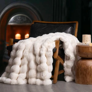 Faux Rabbit Fur Bubble Throw Blanket, 60"x80", Ivory White | Ultra Soft, Luxury Faux Rabbit Fur Throw, Thick Warm Bubble Blanket, Cozy Fluffy Reversible, for Bed, Couch, Chair, Sofa Faux Rabbit Fur Bubble Throw Blanket, 60"x80", Ivory White | Ultra Soft, Luxury Faux Rabbit Fur Throw, Thick Warm Bubble Blanket, Cozy Fluffy Reversible, for Bed, Couch, Chair, Sofa