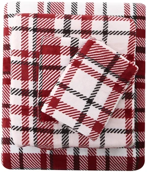 Plush Microfleece King Bed Sheet Set, Red Buffalo Plaid | Soft Flannel-like Fleece, 100% Polyester, Fluffy Velvety Feel, 200GSM, 15" Deep Pocket, Warm Winter Gift & Decor Plush Microfleece King Bed Sheet Set, Red Buffalo Plaid | Soft Flannel-like Fleece, 100% Polyester, Fluffy Velvety Feel, 200GSM, 15" Deep Pocket, Warm Winter Gift & Decor