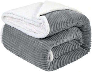 Sherpa Fleece Bed Blanket Super Soft Plush Warm Throw Queen 90"X90" | Fluffy Microfiber Couch Throw Velvet Durable Luxurious Striped Blankets Gray Sherpa Fleece Bed Blanket Super Soft Plush Warm Throw Queen 90"X90" | Fluffy Microfiber Couch Throw Velvet Durable Luxurious Striped Blankets Gray