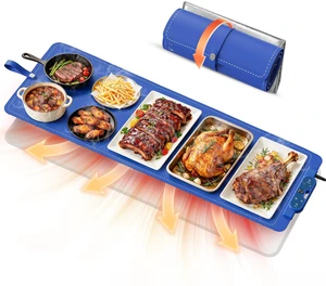 Warming Mat for Food Extra Large 49"x15", 7 Heat Levels, 8 Hour Timer | Electric silicone heating mat for food, countertop warming trays, warming pads for buffets, chafing dishes and parties, Blue Warming Mat for Food Extra Large 49"x15", 7 Heat Levels, 8 Hour Timer | Electric silicone heating mat for food, countertop warming trays, warming pads for buffets, chafing dishes and parties, Blue