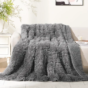 Faux Fur Reversible Sherpa Weighted Blanket 15lbs,Luxury Snugly Long Fur Warm Heavy Blanket 60x80 inches,Super Soft Fuzzy Fleece Blanket for Cold Days,Gray Faux Fur Reversible Sherpa Weighted Blanket 15lbs,Luxury Snugly Long Fur Warm Heavy Blanket 60x80 inches,Super Soft Fuzzy Fleece Blanket for Cold Days,Gray