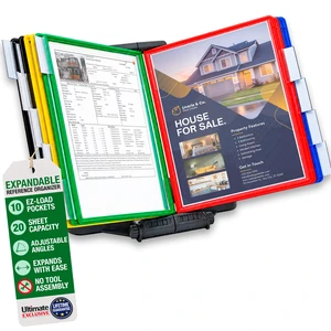 AdjustaView Expandable Desk Reference Display Organizer 10C | 5 Adjustable Viewing Angles, Dual Weighted Base, 10 Letter Size EZ-Load Color Pockets, ADD-ON to Expand Capacity at Anytime AdjustaView Expandable Desk Reference Display Organizer 10C | 5 Adjustable Viewing Angles, Dual Weighted Base, 10 Letter Size EZ-Load Color Pockets, ADD-ON to Expand Capacity at Anytime