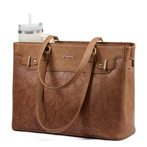 Laptop Tote Bag for Women Work, Teacher Tote Bag Nurse Bag with Large Cup Holder, 17.3 Inch Waterproof Leather Computer Bag Professional Business Office Briefcase, Brown-print Laptop Tote Bag for Women Work, Teacher Tote Bag Nurse Bag with Large Cup Holder, 17.3 Inch Waterproof Leather Computer Bag Professional Business Office Briefcase, Brown-print