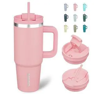 30 oz Insulated Tumbler with Handle & Straw, Stainless Steel | Double Wall Vacuum Insulation, Leak Proof, BPA Free, Dishwasher Safe, Cupholder Friendly, Travel & Outdoor, Light Pink 30 oz Insulated Tumbler with Handle & Straw, Stainless Steel | Double Wall Vacuum Insulation, Leak Proof, BPA Free, Dishwasher Safe, Cupholder Friendly, Travel & Outdoor, Light Pink