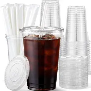 16 oz Plastic Cups with Lids and Straws, 50 Pack, Disposable Iced Coffee Cups with Lids, Clear Cups with Lids for Cold Drinks, Iced Tea, Milkshakes, Smoothies - Durable & BPA Free 16 oz Plastic Cups with Lids and Straws, 50 Pack, Disposable Iced Coffee Cups with Lids, Clear Cups with Lids for Cold Drinks, Iced Tea, Milkshakes, Smoothies - Durable & BPA Free