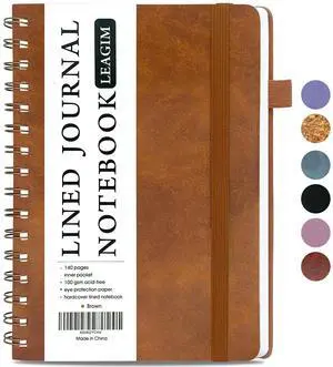 Lined Spiral Journal Notebook for Women & Men, College Ruled Hardcover Notebook for Work & Note Taking, Journals for Writing, 100 GSM, Business, School, 140 Pages, A5(5.8"x8.5") - Brown Lined Spiral Journal Notebook for Women & Men, College Ruled Hardcover Notebook for Work & Note Taking, Journals for Writing, 100 GSM, Business, School, 140 Pages, A5(5.8"x8.5") - Brown