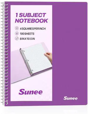 Spiral Notebook, 1-Subject, Graph Ruled Paper, 8" x 10-1/2", 100 Sheets per Notebook, 3-Hole Punched Paper, Water Resistant Cover, Spiral Grid Notebooks for Work, Home, School, Dark Purple Spiral Notebook, 1-Subject, Graph Ruled Paper, 8" x 10-1/2", 100 Sheets per Notebook, 3-Hole Punched Paper, Water Resistant Cover, Spiral Grid Notebooks for Work, Home, School, Dark Purple