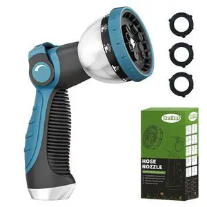 Garden Hose Nozzle, Hose Sprayer Nozzle with 10 Spray Patterns, Thumb Control On Off Valve, High Pressure Metal Water Hose Nozzle for Car Wash, Plants, Pets & Outdoor Cleaning, Blue Garden Hose Nozzle, Hose Sprayer Nozzle with 10 Spray Patterns, Thumb Control On Off Valve, High Pressure Metal Water Hose Nozzle for Car Wash, Plants, Pets & Outdoor Cleaning, Blue