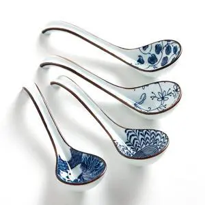 Ceramic Asian Soup Spoons, Easy to Hold, Long Handle Perfect Depth Spoon Set for Japanese Ramen Noodles, Chinese Dumpling, Pho, Miso, Wonton, Dishwasher Safe -Set of 4 - Blue Ceramic Asian Soup Spoons, Easy to Hold, Long Handle Perfect Depth Spoon Set for Japanese Ramen Noodles, Chinese Dumpling, Pho, Miso, Wonton, Dishwasher Safe -Set of 4 - Blue