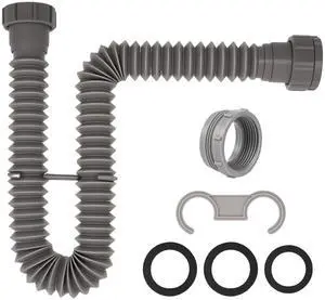 1-1/2" Flexible P-Trap Sink Drain Pipe Kit 5.7"-27" for Kitchen Bathroom Sink with Sealing Rings Expandable 1-1/2" Flexible P-Trap Sink Drain Pipe Kit 5.7"-27" for Kitchen Bathroom Sink with Sealing Rings Expandable