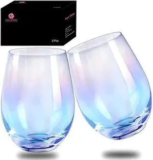 Wine Glasses Set of 2, 20 Ounce Iridescent Stemless Wine Glass for Red or White Wine, Whiskey- Pool Party Beach Travel Cups Wine Glasses Set of 2, 20 Ounce Iridescent Stemless Wine Glass for Red or White Wine, Whiskey- Pool Party Beach Travel Cups
