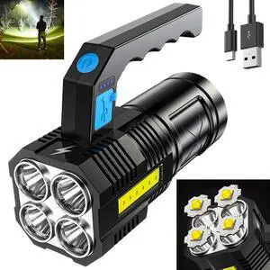 LED Flashlight Rechargeable Spotlight with Handle & Side Spot Light | High Lumens Spot Light with Sidelight, 4x LED Lantern, Handheld Super Bright Flash light for Outdoor Camping Home Emergency LED Flashlight Rechargeable Spotlight with Handle & Side Spot Light | High Lumens Spot Light with Sidelight, 4x LED Lantern, Handheld Super Bright Flash light for Outdoor Camping Home Emergency