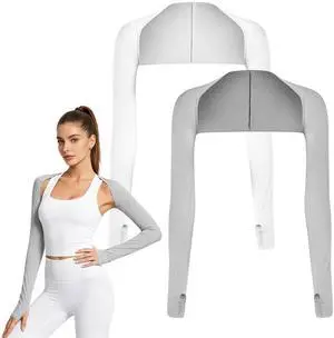 Pieces Cooling Shawl Arm Sleeves with Finger Holes for Women, Sun UV Protection Cooler Shrug Anti-UV Arm Covers for Outdoor Activity (White & Grey, M) Pieces Cooling Shawl Arm Sleeves with Finger Holes for Women, Sun UV Protection Cooler Shrug Anti-UV Arm Covers for Outdoor Activity (White & Grey, M)