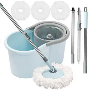 Spin Mop and Bucket with Wringer Set, 360° Spinning Mop Bucket System with 3 Microfiber Mop Replacement Heads, Adjustable Handle for Floor Cleaning (Light Blue) Spin Mop and Bucket with Wringer Set, 360° Spinning Mop Bucket System with 3 Microfiber Mop Replacement Heads, Adjustable Handle for Floor Cleaning (Light Blue)