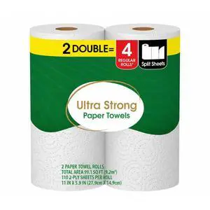 Ultra Strong Paper Towels, White, 2 Double Rolls, High Absorbency Disposable Kitchen Paper Towels for Cleaning, Spills, Household and Multi-Purpose Use Ultra Strong Paper Towels, White, 2 Double Rolls, High Absorbency Disposable Kitchen Paper Towels for Cleaning, Spills, Household and Multi-Purpose Use