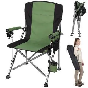 Folding Fishing Chair with Rod Holder, Heavy Duty 330LBS All Terrain Fishing Chair for Adults, Outdoor Camping Chair with Side Pocket Cup Holder, Portable Ice Fishing Chair for Camp Lawn Patio (Green) Folding Fishing Chair with Rod Holder, Heavy Duty 330LBS All Terrain Fishing Chair for Adults, Outdoor Camping Chair with Side Pocket Cup Holder, Portable Ice Fishing Chair for Camp Lawn Patio (Green)