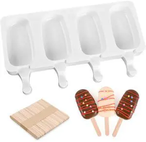 Popsicle Silicone Mold with 50 Pcs Wooden Sticks | Food Grade Silicone, Easy to Use, Oval Homemade Ice Cream Molds for Ice Pop, Cakesicles, Cake Pop Popsicle Silicone Mold with 50 Pcs Wooden Sticks | Food Grade Silicone, Easy to Use, Oval Homemade Ice Cream Molds for Ice Pop, Cakesicles, Cake Pop
