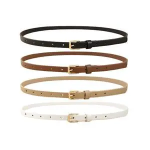 4 Pack Women Skinny Belts for Jeans Dress Thin Waist Belt C M | 0.55 in Wide, Black Beige Brown White Faux Leather, Gold Silver Buckle, Fashion Casual Style, Daily Outfits Accessories 4 Pack Women Skinny Belts for Jeans Dress Thin Waist Belt C M | 0.55 in Wide, Black Beige Brown White Faux Leather, Gold Silver Buckle, Fashion Casual Style, Daily Outfits Accessories