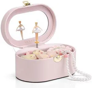 Musical Jewelry Box for Girls, Oval Design with Spinning Ballerina | Large Compartment for Daily Treasures, Plays Canon Melody, Built-In Mirror and Soft Portable Handle, Birthday Christmas Gift Musical Jewelry Box for Girls, Oval Design with Spinning Ballerina | Large Compartment for Daily Treasures, Plays Canon Melody, Built-In Mirror and Soft Portable Handle, Birthday Christmas Gift
