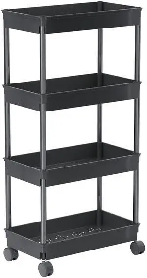 4 Tier Wide Storage Cart, Mobile Shelving Unit Organizer, Black | Slide Out Storage Rolling Utility Cart Tower Rack for Kitchen Bathroom Laundry, Plastic & Stainless Steel 4 Tier Wide Storage Cart, Mobile Shelving Unit Organizer, Black | Slide Out Storage Rolling Utility Cart Tower Rack for Kitchen Bathroom Laundry, Plastic & Stainless Steel
