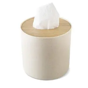 Toilet Paper Roll Dispenser with Bamboo Lid, Decorative Round Paper Holder, Bathroom Tissue Box Cover Toilet Paper Roll Dispenser with Bamboo Lid, Decorative Round Paper Holder, Bathroom Tissue Box Cover