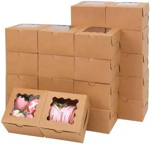 24pcs Small Cookie Boxes with Window, 4x4x2.5In Brown Bakery Boxes | Kraft Treat Boxes, Fit Small Cookies and Pastries, Suitable for Party Favors and Gifts 24pcs Small Cookie Boxes with Window, 4x4x2.5In Brown Bakery Boxes | Kraft Treat Boxes, Fit Small Cookies and Pastries, Suitable for Party Favors and Gifts