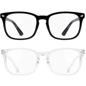 Blue Light Glasses for Men and Women, 2 Pack Non-Prescription Computer Glasses for Screen Use, Lightweight Fashion Eyeglasses for Office, Reading and Gaming, Black & Clear Blue Light Glasses for Men and Women, 2 Pack Non-Prescription Computer Glasses for Screen Use, Lightweight Fashion Eyeglasses for Office, Reading and Gaming, Black & Clear