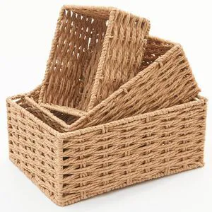 Small Wicker Basket for Organizing, Woven Storage Basket Sets of 3 | Handwoven Natural Paper Rope Baskets to Declutter Any Room, Perfect for Organizing and Home Decor Small Wicker Basket for Organizing, Woven Storage Basket Sets of 3 | Handwoven Natural Paper Rope Baskets to Declutter Any Room, Perfect for Organizing and Home Decor