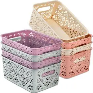 8 Pack Plastic Storage Baskets, Portable Small Pantry Organizer Baskets Bins with Handle, Stackable Household Organizers Nursery Basket for Home, Kitchen Cabinet Countertop Bedroom Bathroom 8 Pack Plastic Storage Baskets, Portable Small Pantry Organizer Baskets Bins with Handle, Stackable Household Organizers Nursery Basket for Home, Kitchen Cabinet Countertop Bedroom Bathroom