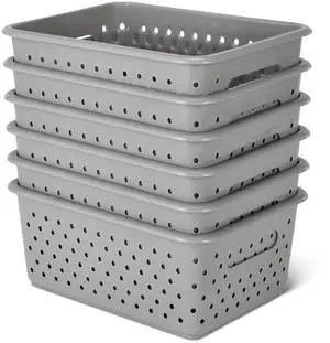 \ Decorative BPA-Free Plastic Storage Baskets, 9.9 x 7.4 x 4.16 inches, Grey, 6-Pack \ Decorative BPA-Free Plastic Storage Baskets, 9.9 x 7.4 x 4.16 inches, Grey, 6-Pack