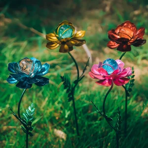4 Pack Flower Garden Stakes Decor, 12.9 inch Metal Flowers Outdoor Decor Waterproof Metal Flower Sticks for Patio, Lawn, Yard Decorations 4 Pack Flower Garden Stakes Decor, 12.9 inch Metal Flowers Outdoor Decor Waterproof Metal Flower Sticks for Patio, Lawn, Yard Decorations