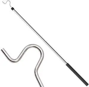 Clothes Hook Pole, High Reach Garment Hook for Hanging Clothes Light and Plants Extendable from 35" to 50" Made of Stainless Steel Tube with Sponge Handle(1) Clothes Hook Pole, High Reach Garment Hook for Hanging Clothes Light and Plants Extendable from 35" to 50" Made of Stainless Steel Tube with Sponge Handle(1)