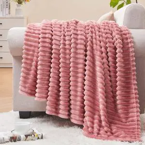3D Ribbed Jacquard Pink Fleece Throw Blanket for Couch, 50x60 Inch | Soft Warm Decorative Fluffy Blanket, Cozy Plush Lightweight Fuzzy Throw Blanket for Bed Sofa Home Room Decor, Gift for Women 3D Ribbed Jacquard Pink Fleece Throw Blanket for Couch, 50x60 Inch | Soft Warm Decorative Fluffy Blanket, Cozy Plush Lightweight Fuzzy Throw Blanket for Bed Sofa Home Room Decor, Gift for Women