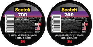Vinyl 700 Electrical Tape, Black, 3/4-in x 66-ft, General Purpose, Commercial Grade, Rated for Temperatures Up to 194-Degree, Highly Flexible, Stretchy & Conformable (700), 1 Roll (Pack of 2) Vinyl 700 Electrical Tape, Black, 3/4-in x 66-ft, General Purpose, Commercial Grade, Rated for Temperatures Up to 194-Degree, Highly Flexible, Stretchy & Conformable (700), 1 Roll (Pack of 2)