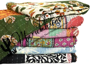 Vintage Kantha Quilt Handmade Reversible Cotton Throw Blanket with Assorted Patchwork | Boho-Style Decorative Bedding for Sofa, Couch, Bed & Picnic | 1 Pc Vintage Kantha Quilt Handmade Reversible Cotton Throw Blanket with Assorted Patchwork | Boho-Style Decorative Bedding for Sofa, Couch, Bed & Picnic | 1 Pc