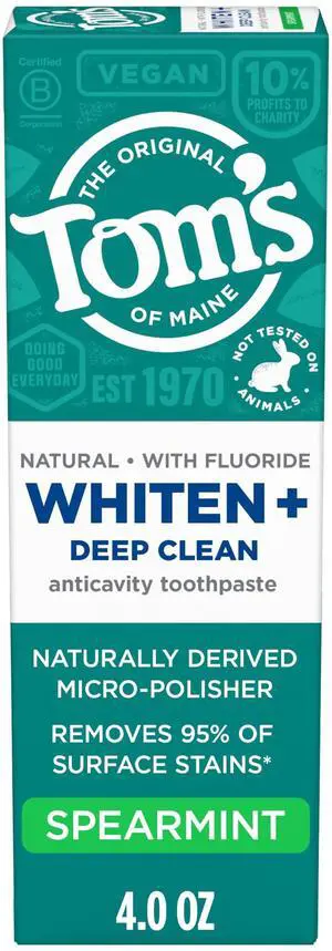 Whiten Plus Deep Clean Whitening Toothpaste, Spearmint, 4 oz | Natural Toothpaste with Fluoride, Removes 95% of Stains, Enamel Safe Formula, Whitens Without Causing Sensitivity Whiten Plus Deep Clean Whitening Toothpaste, Spearmint, 4 oz | Natural Toothpaste with Fluoride, Removes 95% of Stains, Enamel Safe Formula, Whitens Without Causing Sensitivity