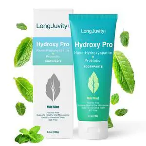 Hydroxy Pro Nano Hydroxyapatite Probiotic Toothpaste - Fluoride Free Toothpaste for Adults & Kids - Remineralizing for Sensitive Teeth & Gums - Mild Mint Flavor - USA Made Oral Care (3.5oz) Hydroxy Pro Nano Hydroxyapatite Probiotic Toothpaste - Fluoride Free Toothpaste for Adults & Kids - Remineralizing for Sensitive Teeth & Gums - Mild Mint Flavor - USA Made Oral Care (3.5oz)