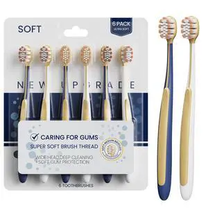 6 Pack Adult Wide Head Soft Toothbrush, Ultra-Soft Sensitive Gums | Excellent cleaning for wide head. Cleans sensitive teeth & gums. Soft bristles protect enamel while removing plaque. 6 Pack Adult Wide Head Soft Toothbrush, Ultra-Soft Sensitive Gums | Excellent cleaning for wide head. Cleans sensitive teeth & gums. Soft bristles protect enamel while removing plaque.