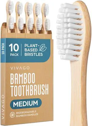 Bamboo Toothbrushes 10 Pack Plant-Based Medium Bristles | Natural Toothbrush, Medium Toothbrushes for Adults, Eco-Friendly, Wooden Toothbrush, BPA-Free Bamboo Toothbrushes 10 Pack Plant-Based Medium Bristles | Natural Toothbrush, Medium Toothbrushes for Adults, Eco-Friendly, Wooden Toothbrush, BPA-Free