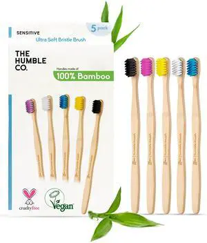 Bamboo Toothbrushes, BPA Free, Ultra Soft Bristles (5 Pack) | Natural Sustainable Bamboo, Sensitive Gums, Non-Toxic, Dental Oral Care & Hygiene, Plastic-Free Handle, Men & Women Bamboo Toothbrushes, BPA Free, Ultra Soft Bristles (5 Pack) | Natural Sustainable Bamboo, Sensitive Gums, Non-Toxic, Dental Oral Care & Hygiene, Plastic-Free Handle, Men & Women