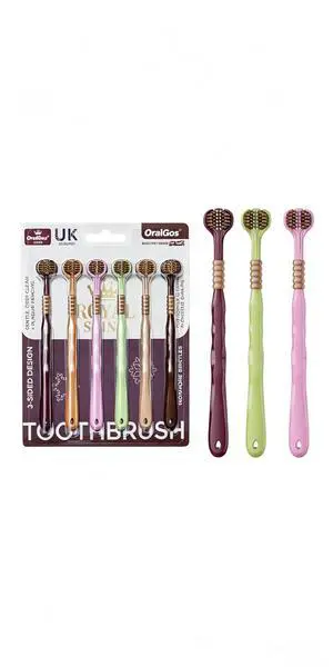 Adult Three Sided Toothbrush, 6 Count/Pack | Extra Soft, Spiral Bristle Adult Three Sided Toothbrush, 6 Count/Pack | Extra Soft, Spiral Bristle