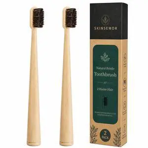 Natural Horsehair Bamboo Toothbrush for Adults, Plastic and Nylon Free, 100% Biodegradable, Quick-Dry Design, 2 Pack Natural Horsehair Bamboo Toothbrush for Adults, Plastic and Nylon Free, 100% Biodegradable, Quick-Dry Design, 2 Pack