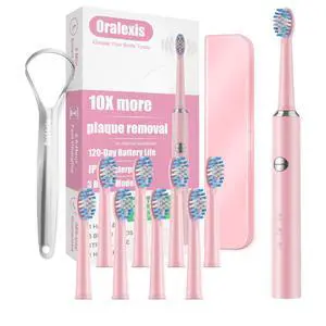 Electric Toothbrush for Adults with 8 Brush Heads and Tongue Scraper, 2 Minute Smart Timer, One Fast Charge Last 120 Days, 40000 VPM Deep Clean, Sonic Travel Toothbrush - Rose Electric Toothbrush for Adults with 8 Brush Heads and Tongue Scraper, 2 Minute Smart Timer, One Fast Charge Last 120 Days, 40000 VPM Deep Clean, Sonic Travel Toothbrush - Rose