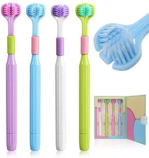 4-Pack 3 in 1 Toothbrush, 3 Sided Toothbrush, Multi-Angle Cleaning | with Medium Soft Bristles, with Special Needs 4-Pack 3 in 1 Toothbrush, 3 Sided Toothbrush, Multi-Angle Cleaning | with Medium Soft Bristles, with Special Needs