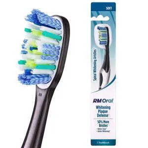 Whitening Plaque Defense Toothbrush, Soft - 1 Count | Extra Dense Bristles for a Better Clean, Dual Power Tips, Spiral Whitening Bristles, No-Slip Grip, Thumb Rest, Tongue Cleaner Whitening Plaque Defense Toothbrush, Soft - 1 Count | Extra Dense Bristles for a Better Clean, Dual Power Tips, Spiral Whitening Bristles, No-Slip Grip, Thumb Rest, Tongue Cleaner