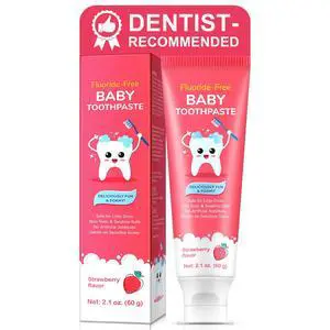 Fluoride-Free Baby Toothpaste for Ages 2-3 Natural Fruit-Flavored Mild Formula Pea-Sized Amount for Developing Teeth 2.1 oz (60g) (1 Pack, Strawberry) Fluoride-Free Baby Toothpaste for Ages 2-3 Natural Fruit-Flavored Mild Formula Pea-Sized Amount for Developing Teeth 2.1 oz (60g) (1 Pack, Strawberry)