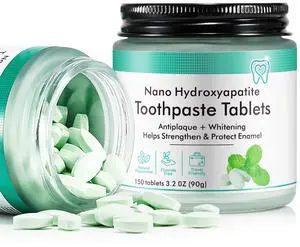 Toothpaste Tablets,150 Nano Hydroxyapatite Toothpaste Tablets, Chewable Xylitol Toothpaste Tablets, Fluoride-Free - Natural Whitening Remineralizing Travel-Friendly Eco Tabs, Peppermint Toothpaste Tablets,150 Nano Hydroxyapatite Toothpaste Tablets, Chewable Xylitol Toothpaste Tablets, Fluoride-Free - Natural Whitening Remineralizing Travel-Friendly Eco Tabs, Peppermint