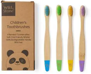 Organic Children's Bamboo Toothbrush | Four Colors | Soft Fibre Bristles | 100% Biodegradable Handle | BPA Free | Vegan Eco Friendly Kids Toothbrushes Organic Children's Bamboo Toothbrush | Four Colors | Soft Fibre Bristles | 100% Biodegradable Handle | BPA Free | Vegan Eco Friendly Kids Toothbrushes