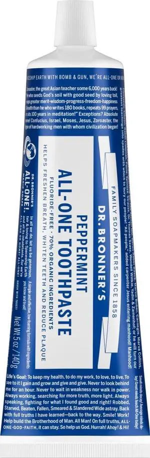 All-One Toothpaste Peppermint, 5 oz, 1-Pack Fluoride-Free Toothpaste for Adults, SLS-Free, 70% Organic & Natural Ingredients, Vegan, Helps Freshen Breath, Reduce Plaque, Whiten Teeth All-One Toothpaste Peppermint, 5 oz, 1-Pack Fluoride-Free Toothpaste for Adults, SLS-Free, 70% Organic & Natural Ingredients, Vegan, Helps Freshen Breath, Reduce Plaque, Whiten Teeth